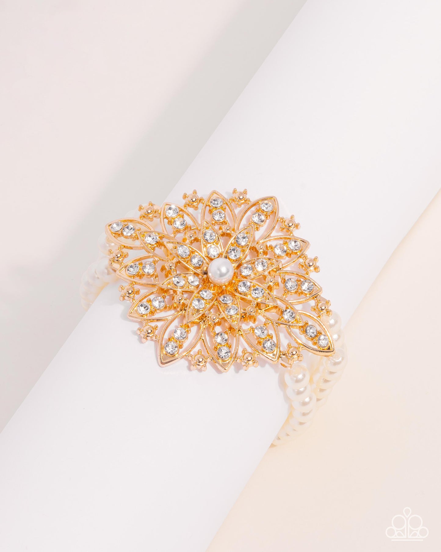 Paparazzi Accessories - Flattering Floral - Gold White Bracelet