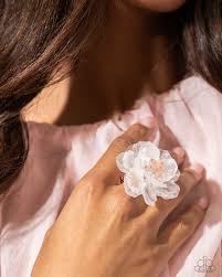 Paparazzi  Accessories - Petal Privilege - White Flower Ring