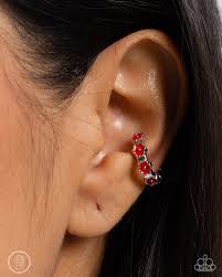 Paparazzi Accessories - Darling Daydream - Red Earrings Cuffs