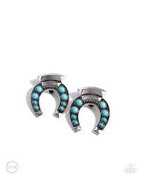 Paparazzi Accessories - Harmonious Horseshoe - Blue Earrings