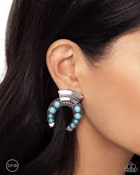 Paparazzi Accessories - Harmonious Horseshoe - Blue Earrings