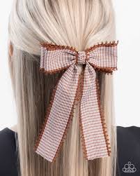 Paparazzi Accessories - Checkered Chic - Brown Hair Bow