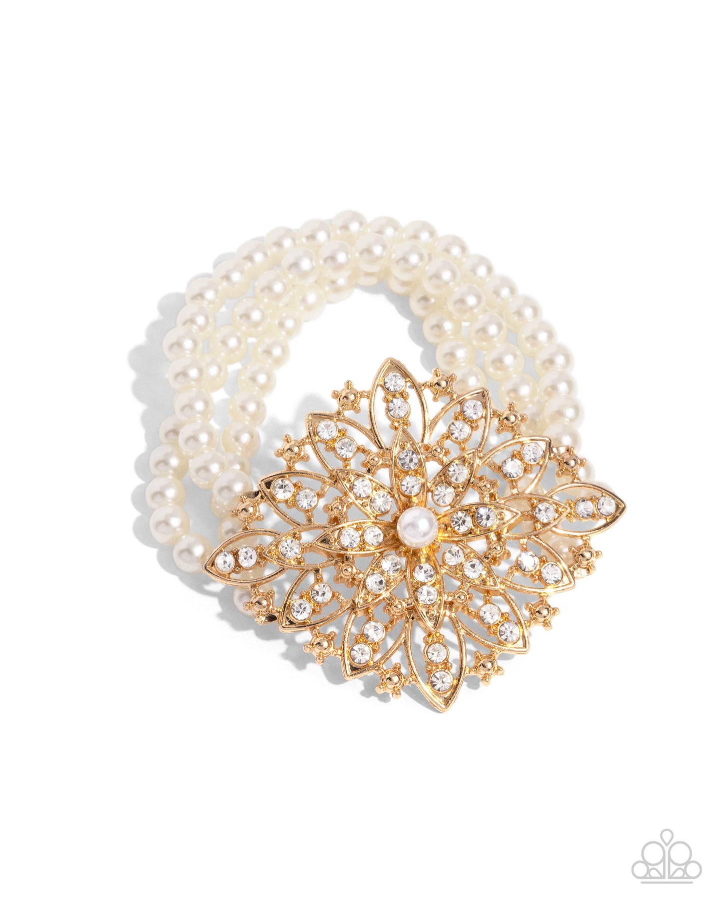 Paparazzi Accessories - Flattering Floral - Gold White Bracelet