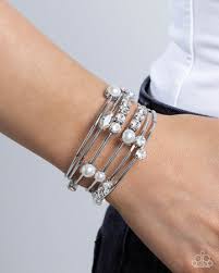 Paparazzi Accessories - Showtime Sparkle - White Bracelet